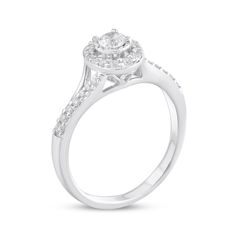 Main Image 2 of Round-Cut Diamond Oval-Halo Engagement Ring 3/8 ct tw 10K White Gold