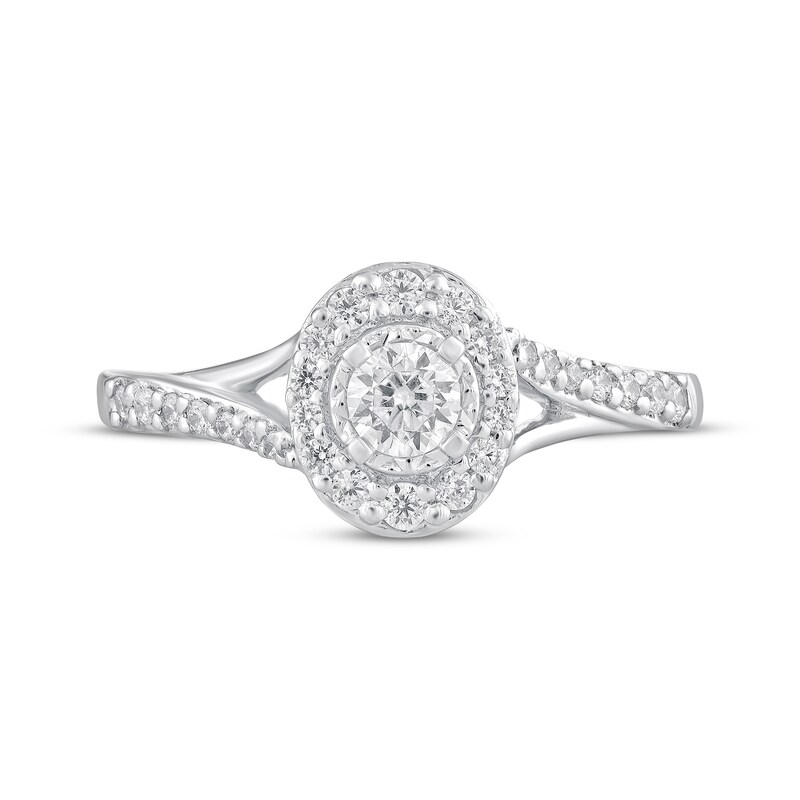 Main Image 3 of Round-Cut Diamond Oval-Halo Engagement Ring 3/8 ct tw 10K White Gold