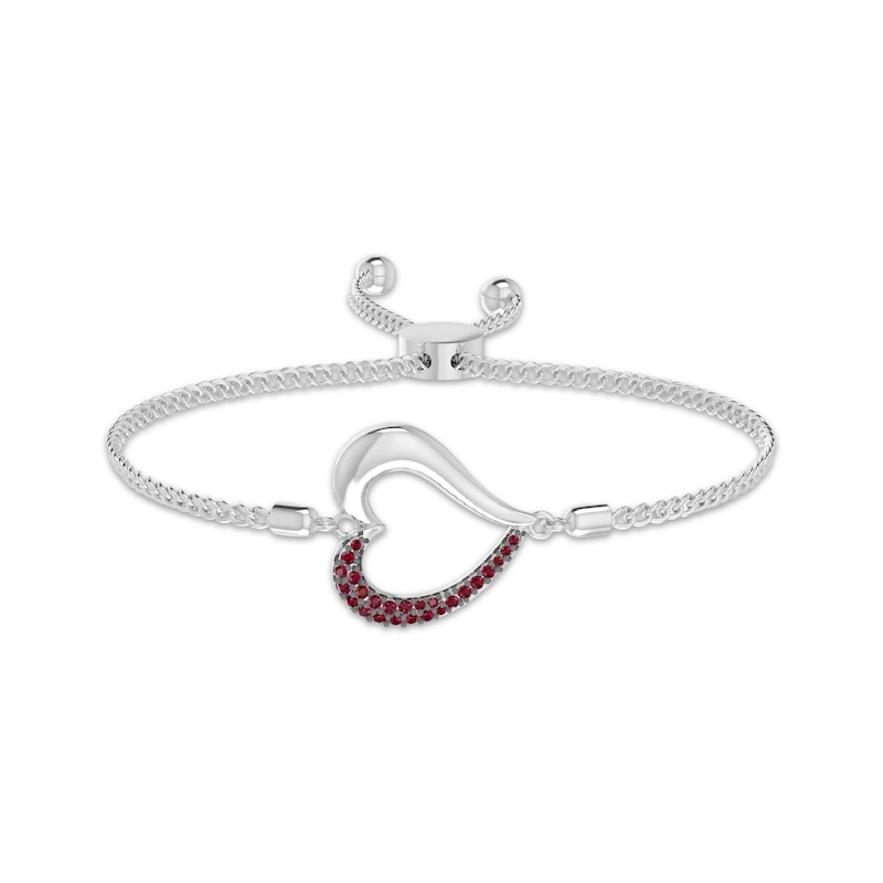 Main Image 1 of Lab-Created Ruby Sideways Heart Bolo Bracelet Sterling Silver