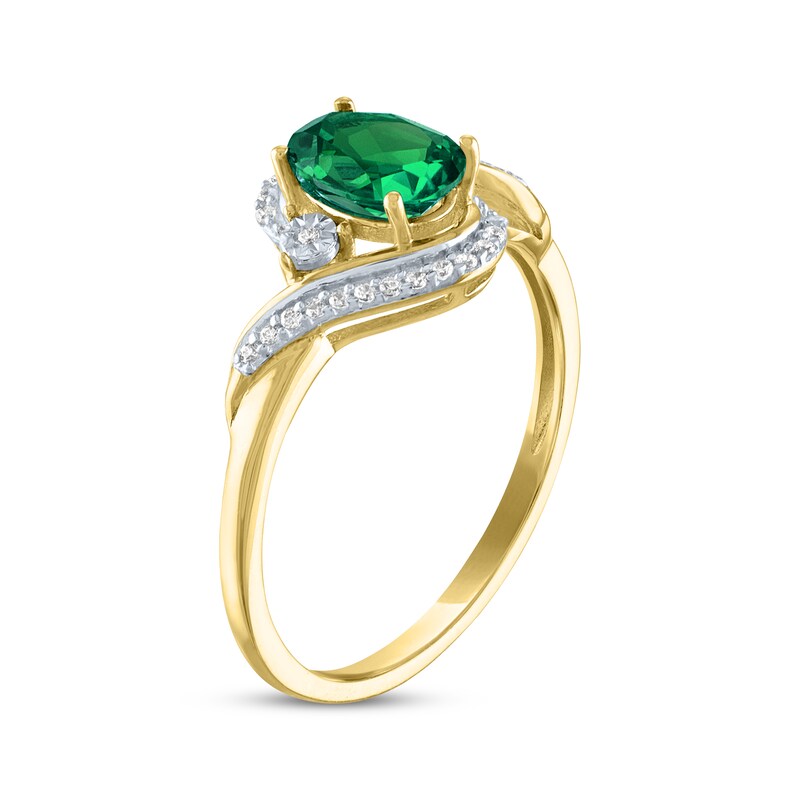 Main Image 2 of Oval-Cut Lab-Created Emerald & Diamond Bypass Ring 1/15 ct tw 10K Yellow Gold