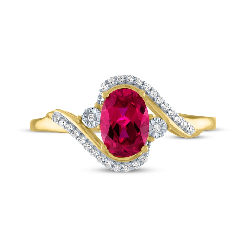 Main Image 3 of Oval-Cut Lab-Created Ruby & Diamond Bypass Ring 1/15 ct tw 10K Yellow Gold