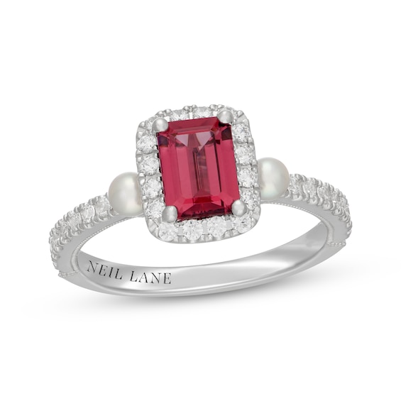 Neil Lane Octagon-Cut Rhodolite Garnet, Diamond & Cultured Akoya Pearl Engagement Ring 3/8 ct tw 14K White Gold