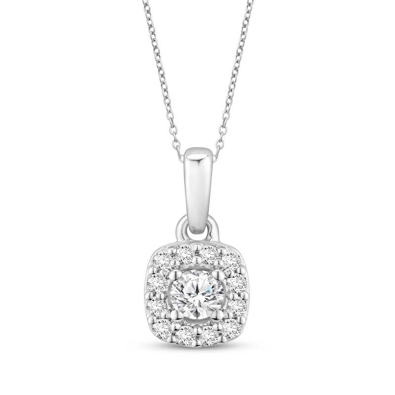Main Image 1 of Diamond Cushion-Shaped Halo Necklace 1/6 ct tw Sterling Silver 17"