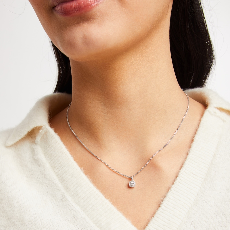 Main Image 3 of Diamond Cushion-Shaped Halo Necklace 1/6 ct tw Sterling Silver 17"