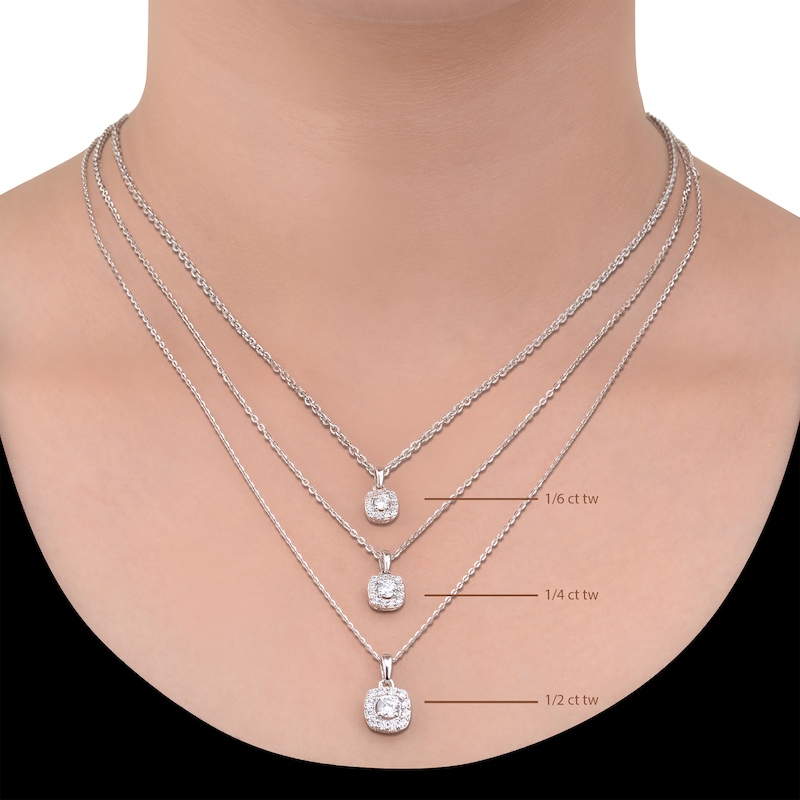 Main Image 4 of Diamond Cushion-Shaped Halo Necklace 1/6 ct tw Sterling Silver 17"
