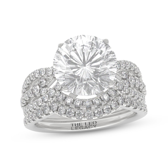 THE LEO Legacy Lab-Grown Diamond Round-Cut Twist Shank Bridal Set 3-7/8 ct tw 14K White Gold