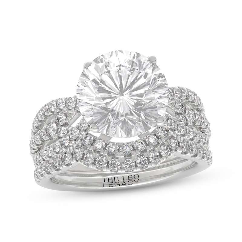 Main Image 1 of THE LEO Legacy Lab-Grown Diamond Round-Cut Twist Shank Bridal Set 3-7/8 ct tw 14K White Gold