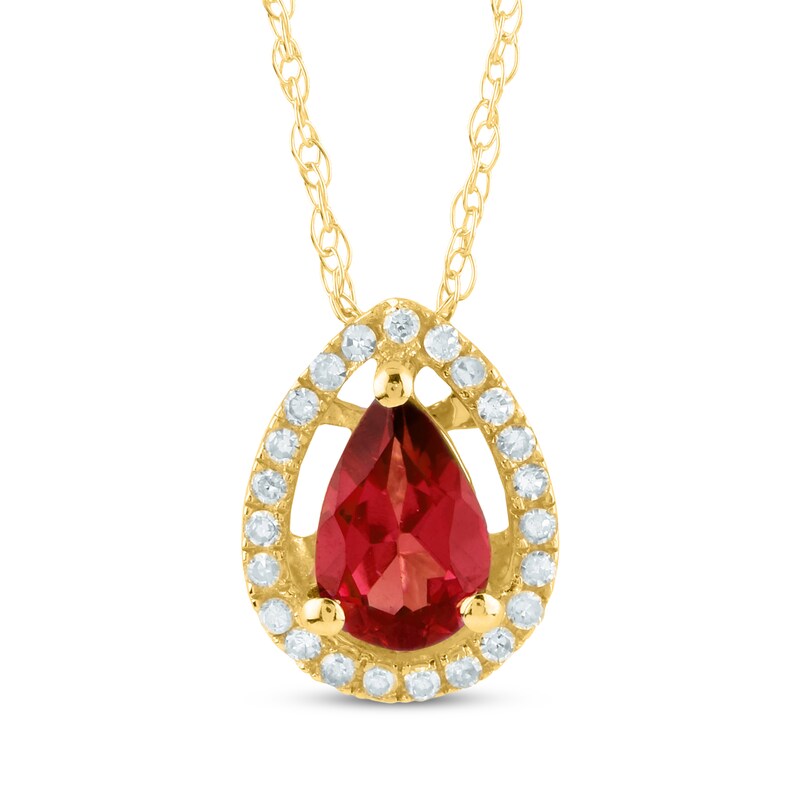 Main Image 1 of Pear-Shaped Garnet & Diamond Necklace 1/15 ct tw 14K Yellow Gold 18&quot;