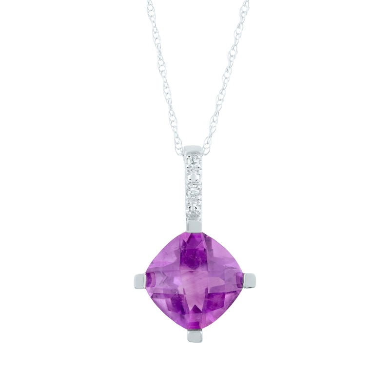 Main Image 1 of Cushion-Cut Amethyst & Diamond Accent Necklace 10K White Gold 18"