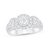 Thumbnail Image 0 of Round-Cut Diamond Three-Stone Halo Engagement Ring 1 ct tw 14K White Gold