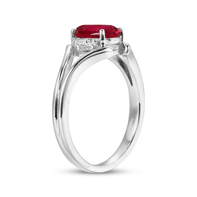 Main Image 2 of Oval-Cut Lab-Created Ruby & White Lab-Created Sapphire Ring Sterling Silver