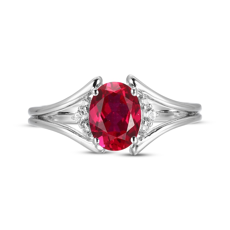 Main Image 3 of Oval-Cut Lab-Created Ruby & White Lab-Created Sapphire Ring Sterling Silver