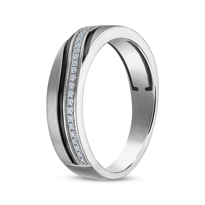 Main Image 2 of Men's Diamond Curved Wedding Band 1/6 ct tw 10K White Gold