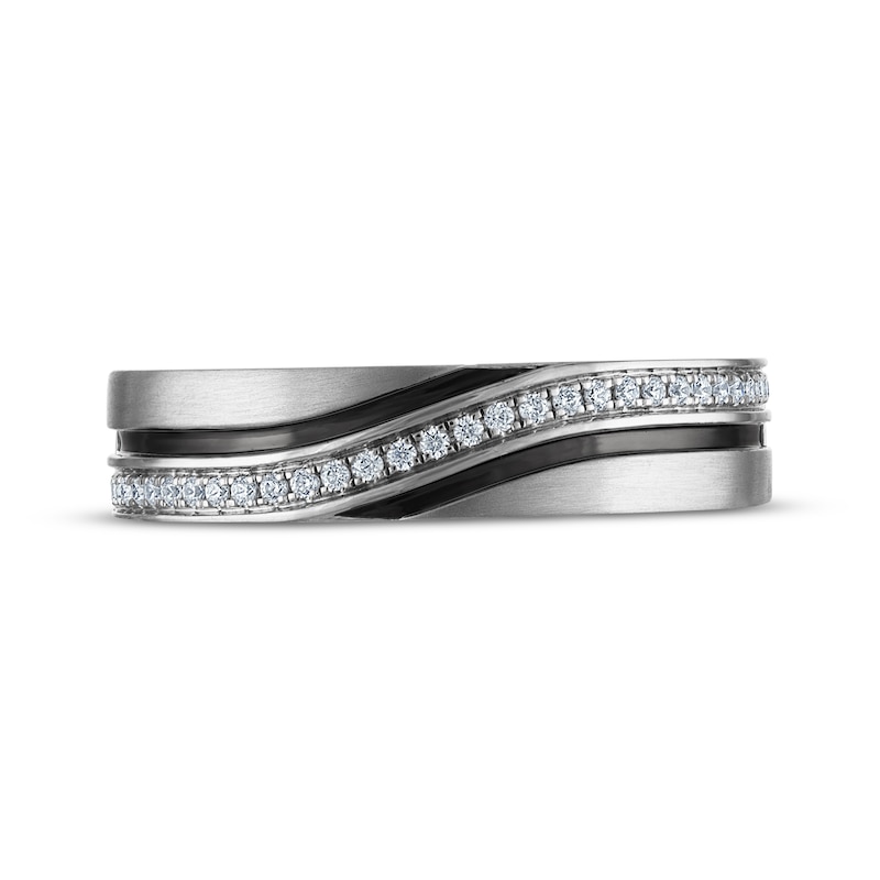 Main Image 3 of Men's Diamond Curved Wedding Band 1/6 ct tw 10K White Gold