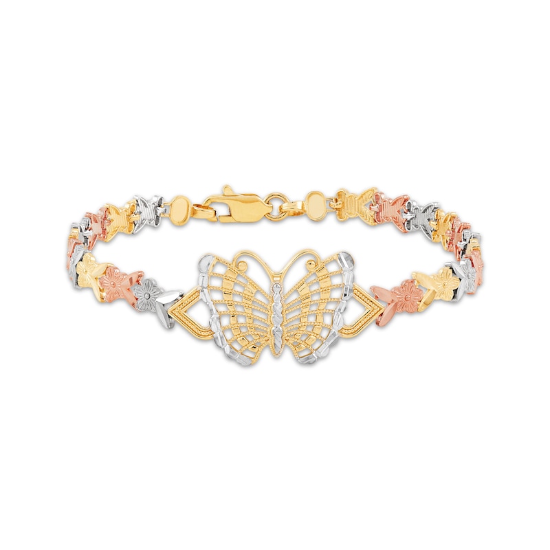 Main Image 1 of Butterfly Bracelet 10K Tri-Tone Gold 7.5"
