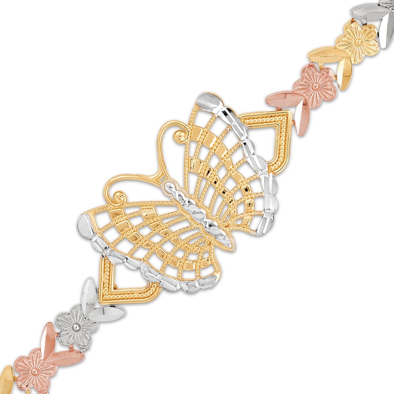Main Image 2 of Butterfly Bracelet 10K Tri-Tone Gold 7.5"