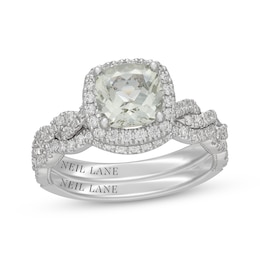 Neil Lane Cushion-Cut Green Quartz & Diamond Halo Bridal Set 5/8 ct tw 14K White Gold