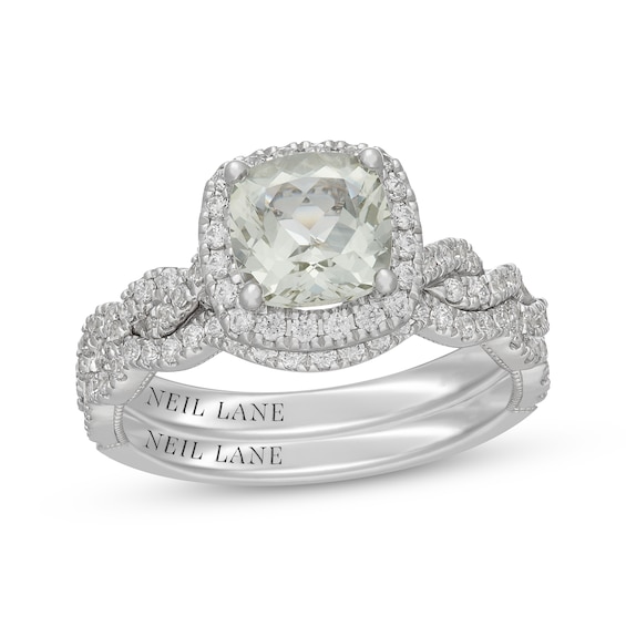 Neil Lane Cushion-Cut Green Quartz & Diamond Halo Bridal Set 5/8 ct tw 14K White Gold