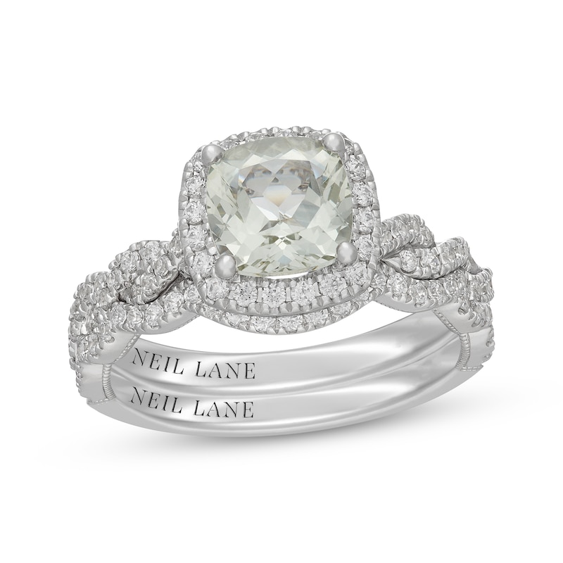 Main Image 1 of Neil Lane Cushion-Cut Green Quartz & Diamond Halo Bridal Set 5/8 ct tw 14K White Gold