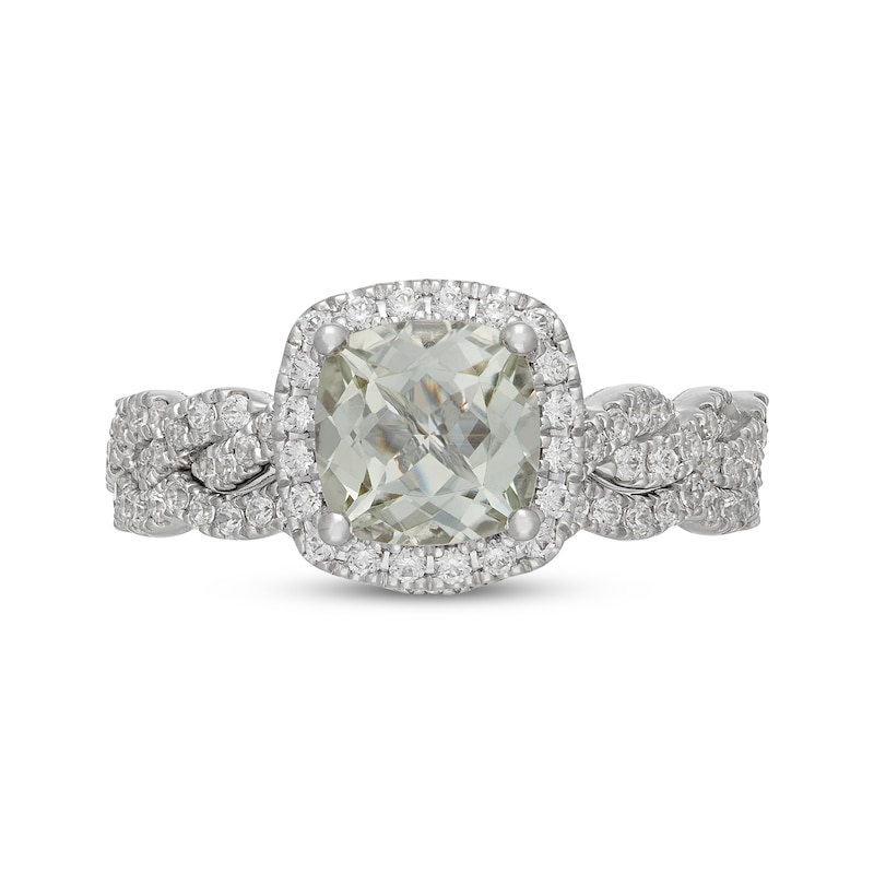 Main Image 3 of Neil Lane Cushion-Cut Green Quartz & Diamond Halo Bridal Set 5/8 ct tw 14K White Gold