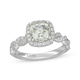 Neil Lane Cushion-Cut Green Quartz & Diamond Halo Engagement Ring 1/2 ct tw 14K White Gold