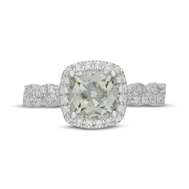Main Image 3 of Neil Lane Cushion-Cut Green Quartz & Diamond Halo Engagement Ring 1/2 ct tw 14K White Gold