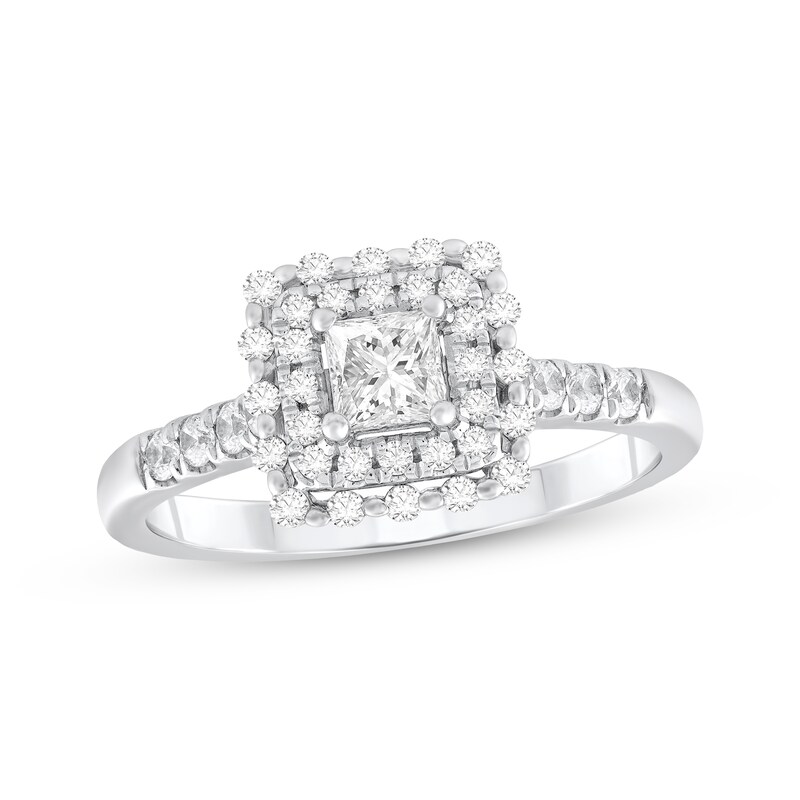 Main Image 1 of Adore Princess-Cut Diamond Double Halo Engagement Ring 5/8 ct tw 14K White Gold
