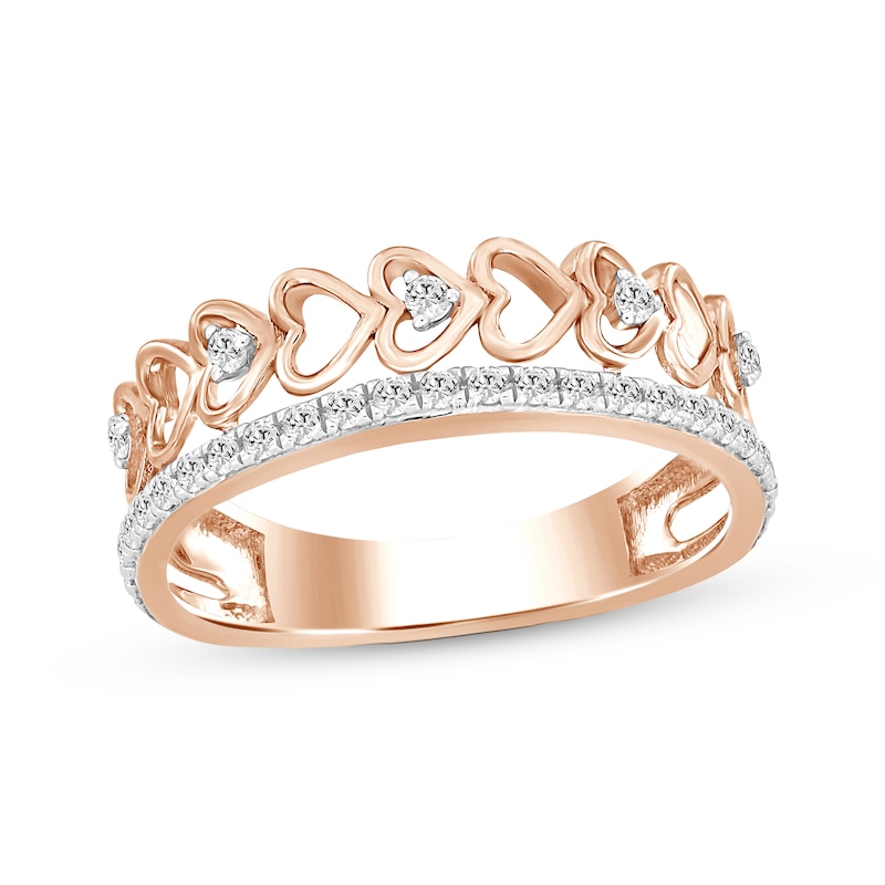 Main Image 1 of Diamond Faux Stack Hearts Ring 1/5 ct tw 10K Rose Gold