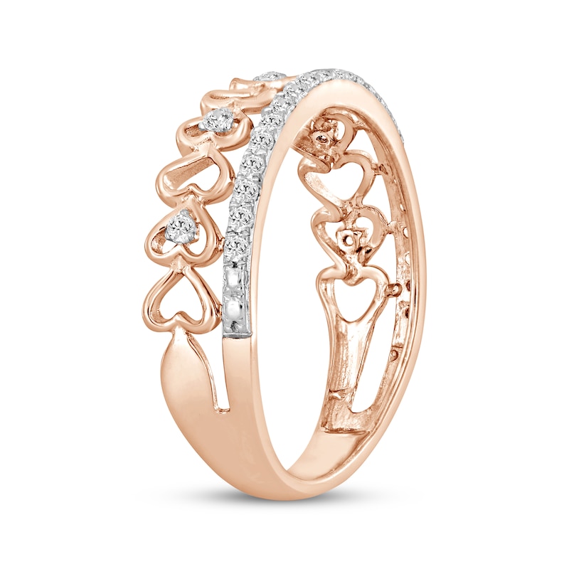 Main Image 2 of Diamond Faux Stack Hearts Ring 1/5 ct tw 10K Rose Gold