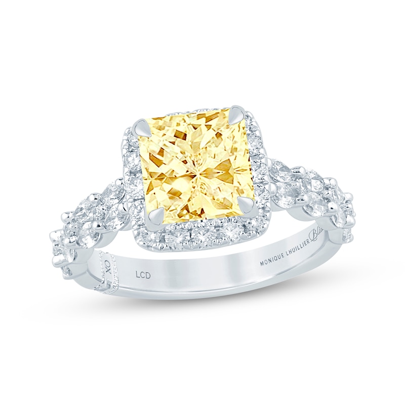 Main Image 1 of Monique Lhuillier Bliss Princess-Cut Yellow & White Lab-Grown Diamond Engagement Ring 2-1/2 ct tw 18K White Gold
