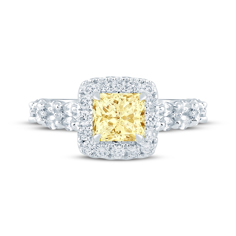 Main Image 4 of Monique Lhuillier Bliss Princess-Cut Yellow & White Lab-Grown Diamond Engagement Ring 2-1/2 ct tw 18K White Gold