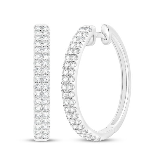 Diamond Two-Row Hoop Earrings ct tw 10K White Gold