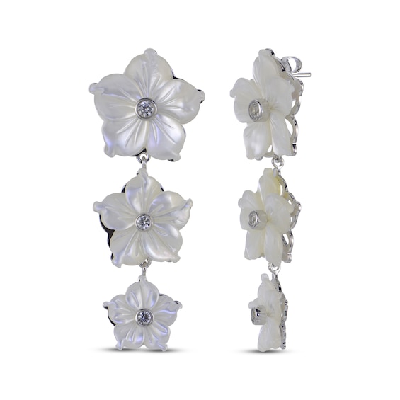 White Lab-Created Sapphire & Mother-of-Pearl Flower Drop Earrings Sterling Silver