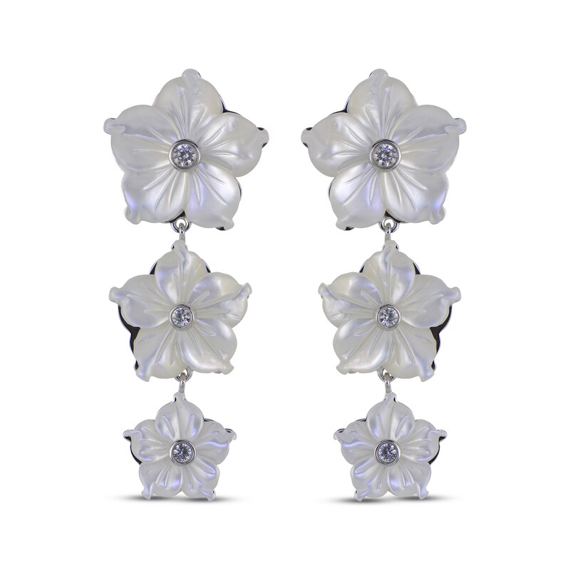 Main Image 2 of White Lab-Created Sapphire & Mother-of-Pearl Flower Drop Earrings Sterling Silver