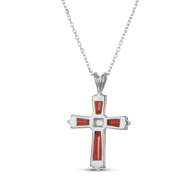 Main Image 3 of Baguette-Garnet Cross Necklace Sterling Silver 18"