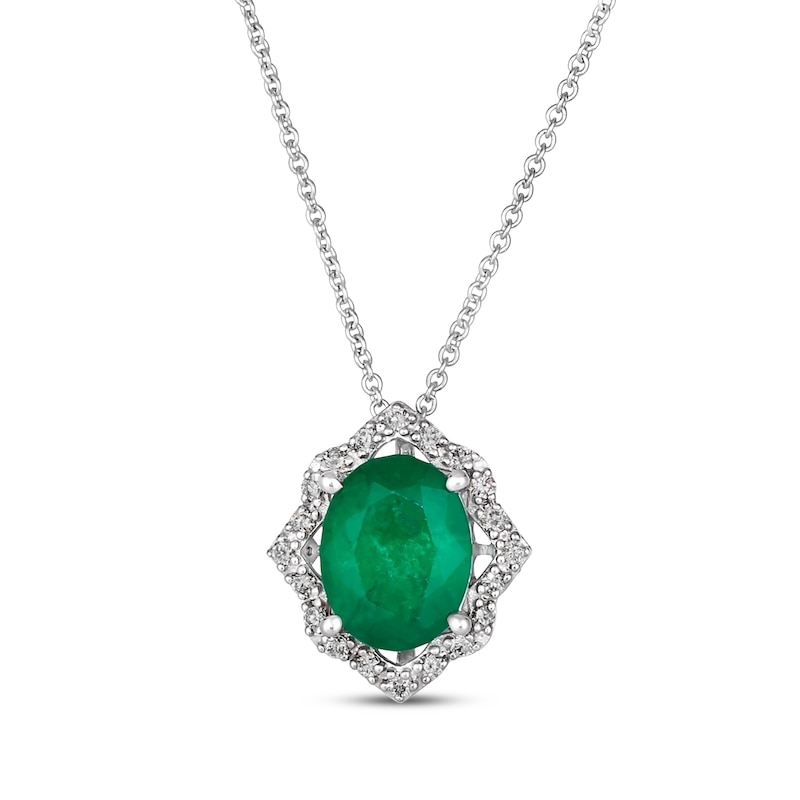 Main Image 1 of Le Vian Oval-Cut Emerald Necklace 1/6 ct tw Diamonds 14K Vanilla Gold 20"