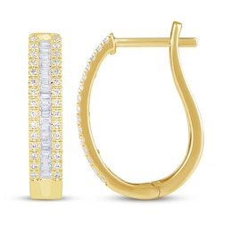 Baguette & Round-Cut Diamond Hoop Earrings 1/2 ct tw 10K Yellow Gold
