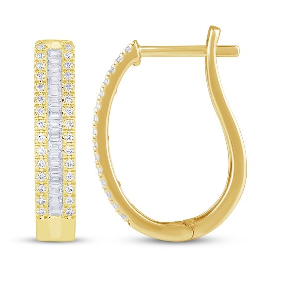 Baguette & Round-Cut Diamond Hoop Earrings 1/2 ct tw 10K Yellow Gold