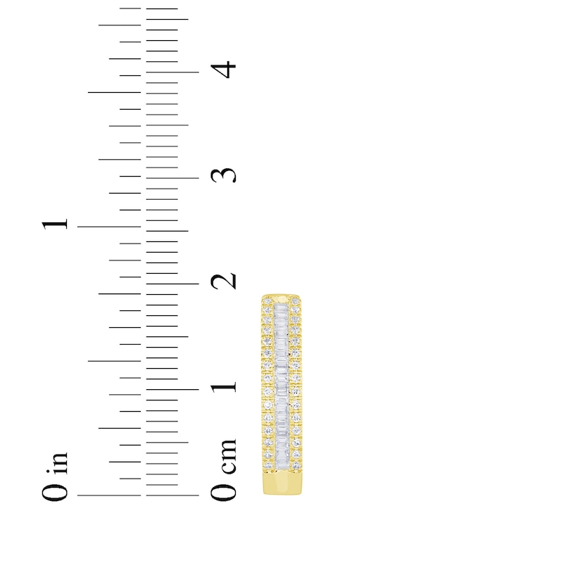 Main Image 3 of Baguette & Round-Cut Diamond Hoop Earrings 1/2 ct tw 10K Yellow Gold