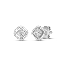 Multi-Diamond Cushion Stud Earrings 1/8 ct tw 10K White Gold