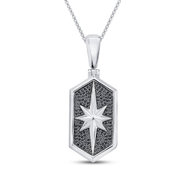 Men's Black Diamond Star Dog Tag Necklace 1/2 ct tw Sterling Silver 22"