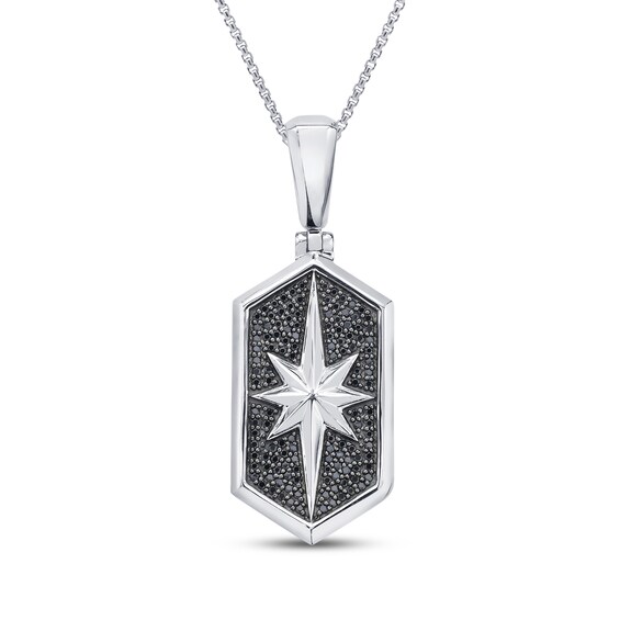 Men's Black Diamond Star Dog Tag Necklace 1/2 ct tw Sterling Silver 22"
