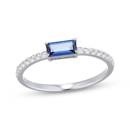 Baguette-Cut Blue Lab-Created Sapphire & White Lab-Created Sapphire Ring Sterling Silver