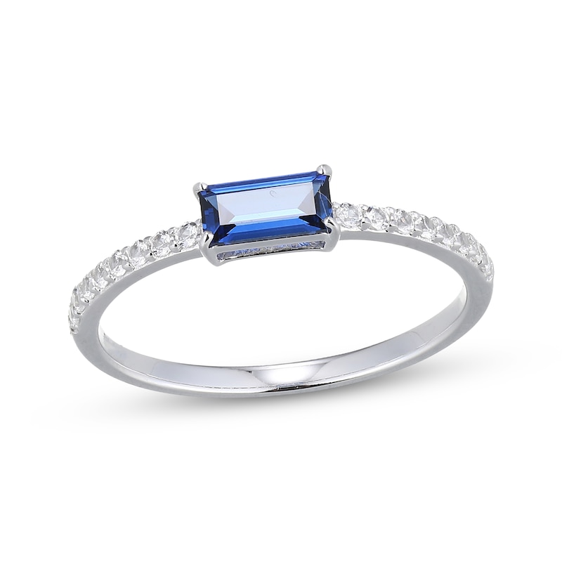 Main Image 1 of Baguette-Cut Blue Lab-Created Sapphire & White Lab-Created Sapphire Ring Sterling Silver