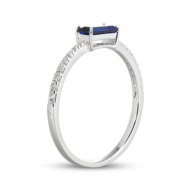 Main Image 2 of Baguette-Cut Blue Lab-Created Sapphire & White Lab-Created Sapphire Ring Sterling Silver