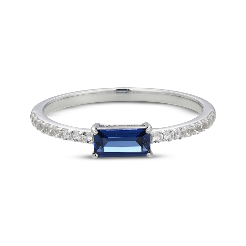 Main Image 3 of Baguette-Cut Blue Lab-Created Sapphire & White Lab-Created Sapphire Ring Sterling Silver