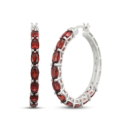 Oval-Cut Garnet Hoop Earrings Sterling Silver