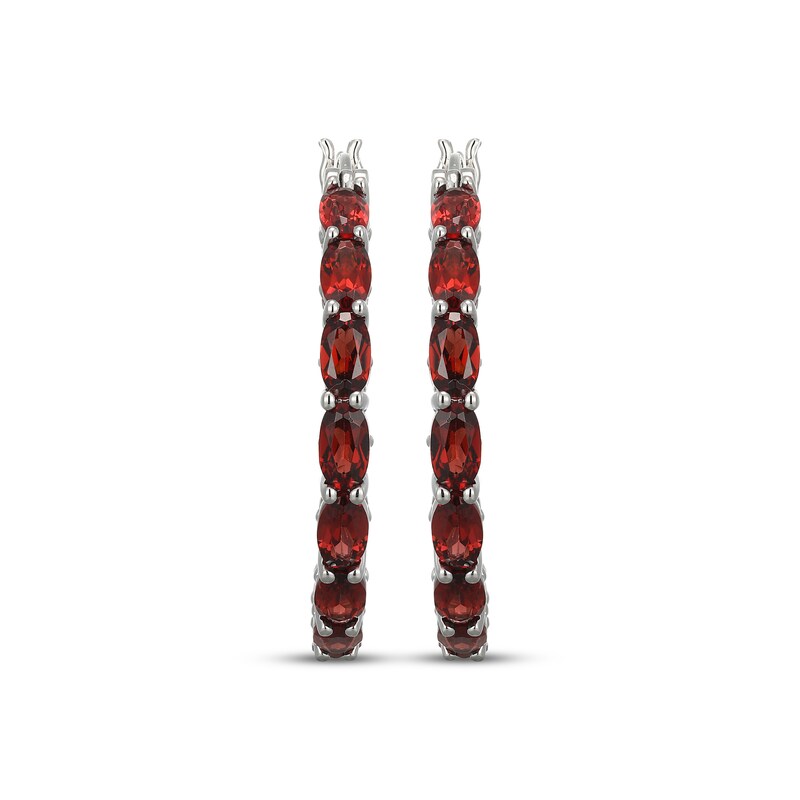 Main Image 2 of Oval-Cut Garnet Hoop Earrings Sterling Silver