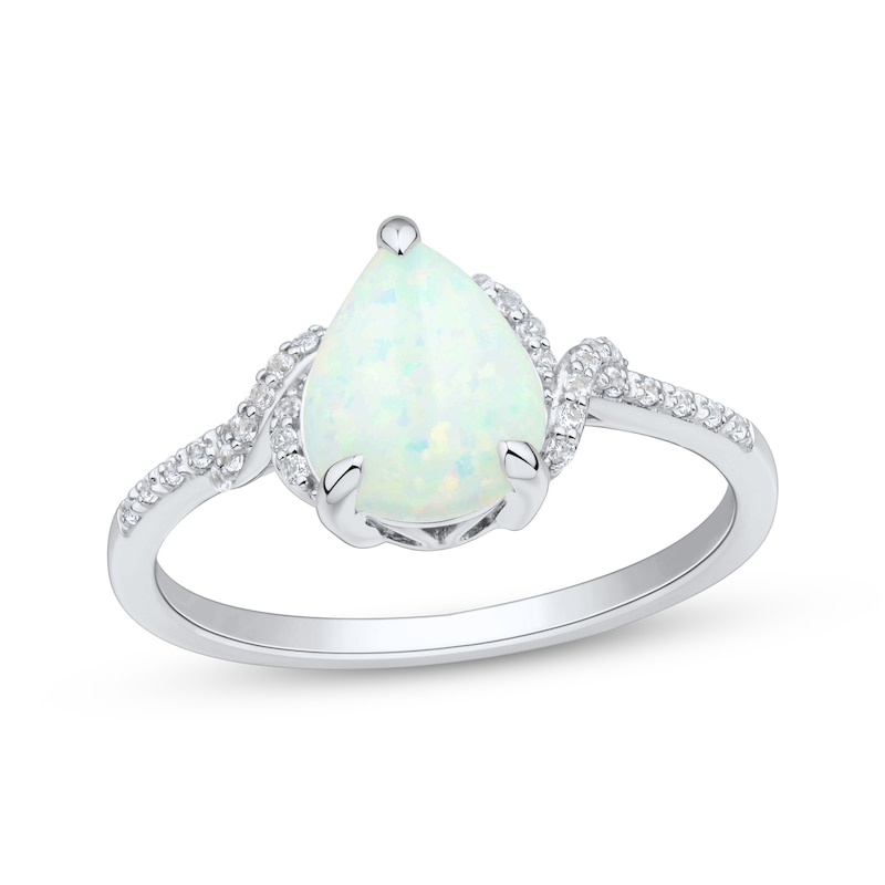 Main Image 1 of Pear-Shaped Lab-Created Opal & White Lab-Created Sapphire Ring Sterling Silver