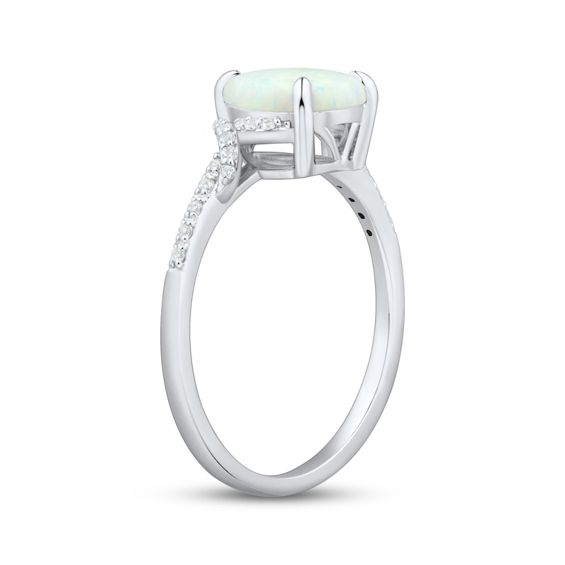 Main Image 2 of Pear-Shaped Lab-Created Opal & White Lab-Created Sapphire Ring Sterling Silver